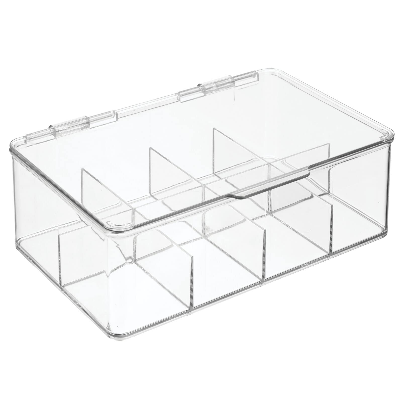 mDesign Tea Bag Single Serve Pouch Divided Box Holder Organizer, Clear