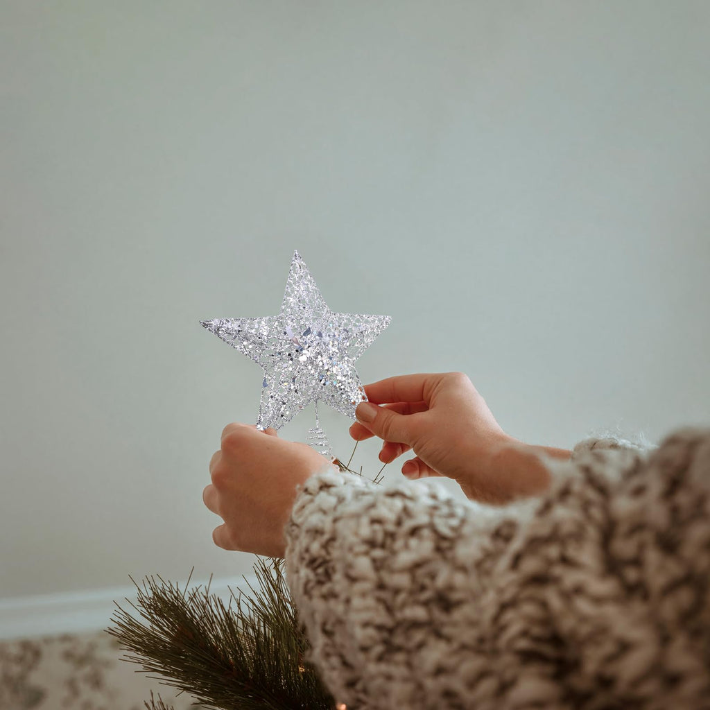 6 Inch Mini Silver Christmas Tree Star Christmas Tree Topper Small Star for Christmas Tree Metal Glitter Xmas Tree Topper for 3 4 ft Tree Pencil Christmas Trees Decorations
