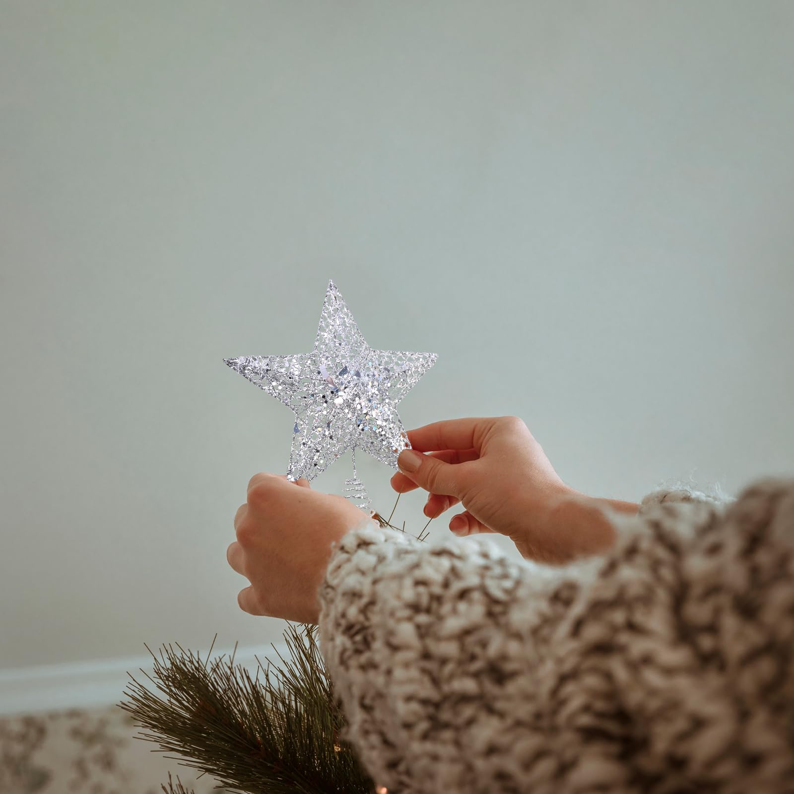 6 Inch Mini Silver Christmas Tree Star Christmas Tree Topper Small Star for Christmas Tree Metal Glitter Xmas Tree Topper for 3 4 ft Tree Pencil Christmas Trees Decorations