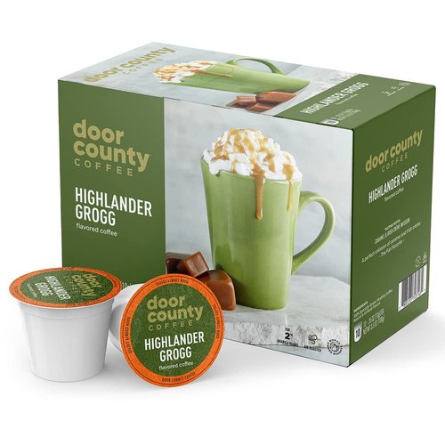Door County Coffee Highlander Grogg Flavored Ground - 60 Single Serve Cups - Medium Roast - 100% Specialty Arabica