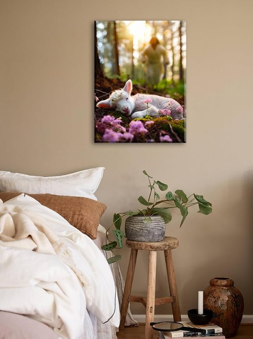 DJSYLIFE Christian Canvas Wall Art - Jesus & Lamb of God | 12x16 Inch Inspirational Bible Print for Home Decor