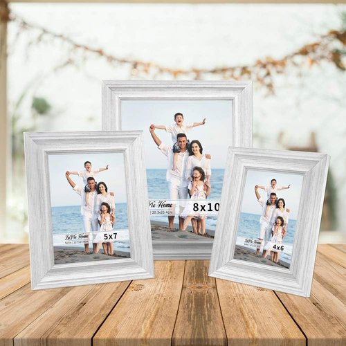 LaVie Home 5x7 Picture Frames - Rustic Distressed White Wood Grain | 3 Pack with High Definition Glass