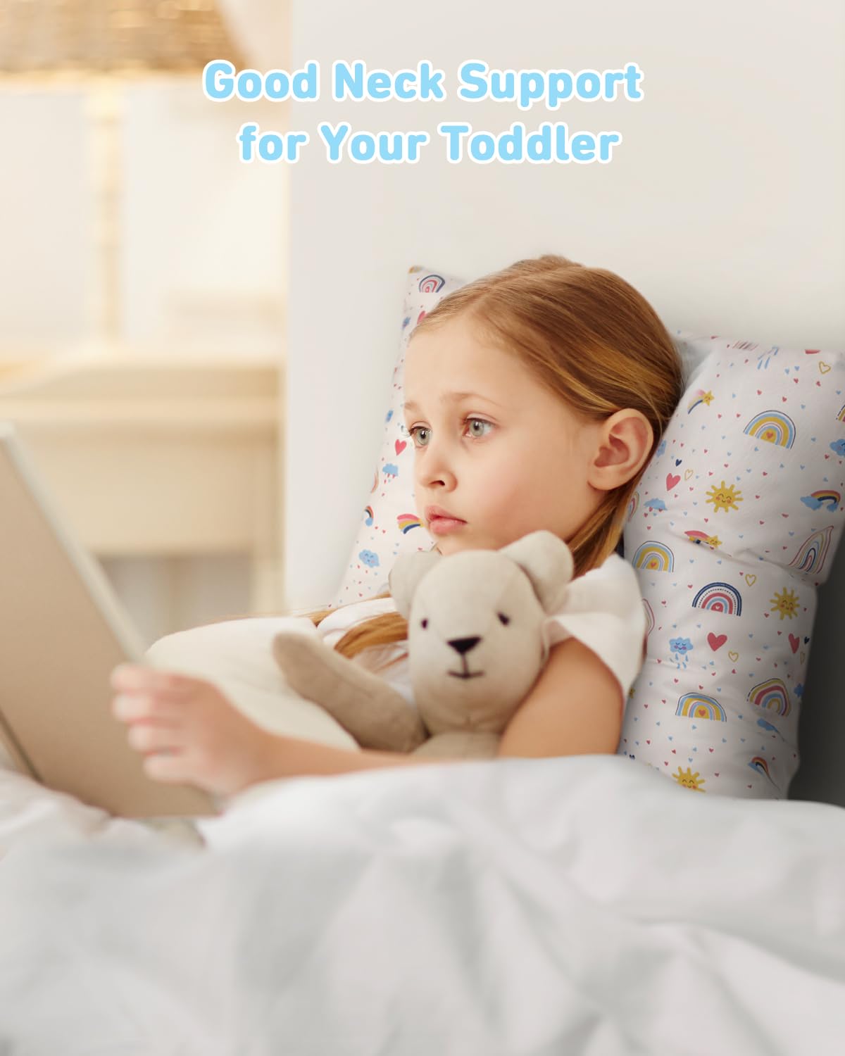 Babebay Toddler Pillow - Soft 13x18 Machine Washable Kids Pillow with Cotton Case | Perfect for Travel