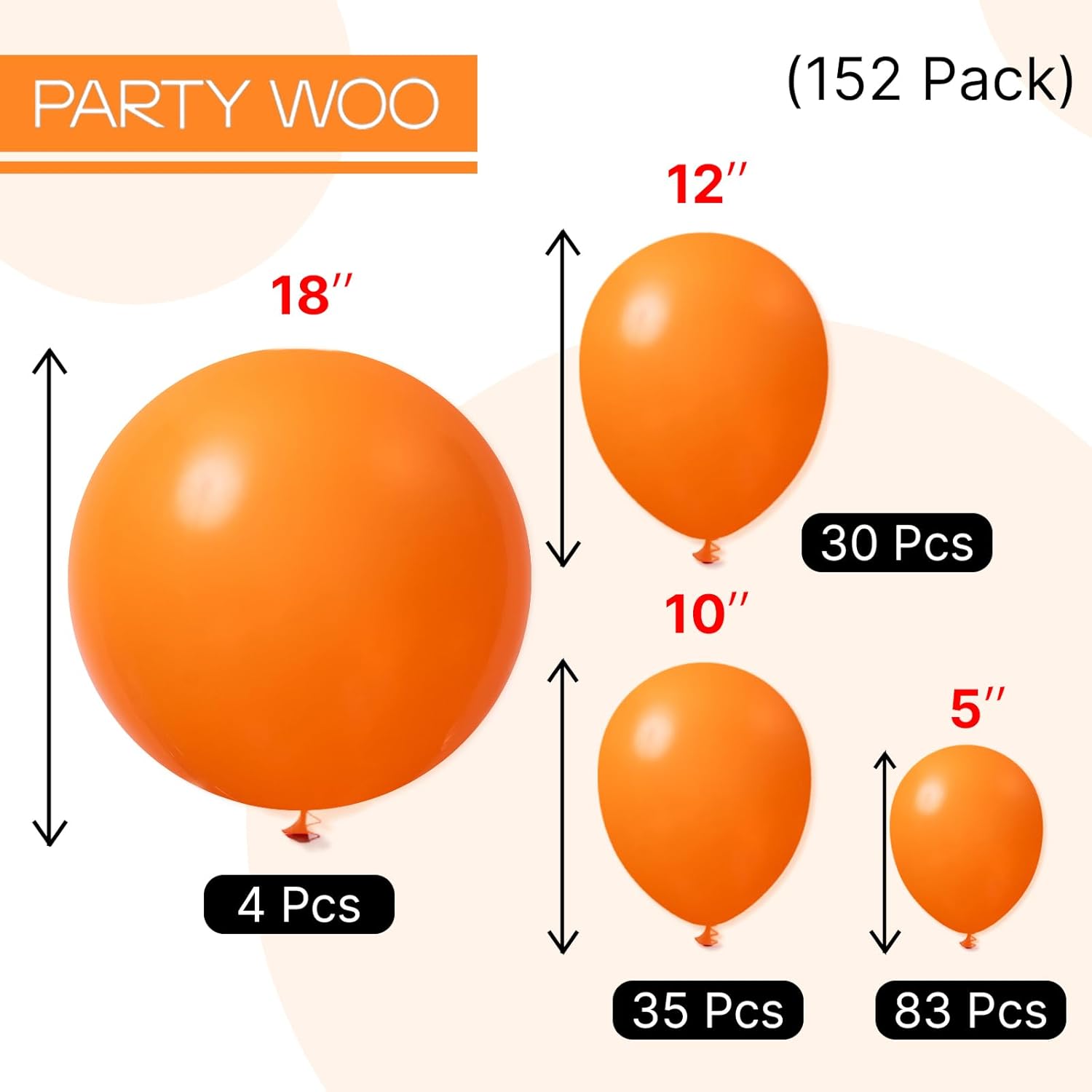 PartyWoo Orange Balloons - 152-Piece Matte Fall Balloon Arch Kit | Perfect for Thanksgiving, Halloween, Baby Showers & Birthdays