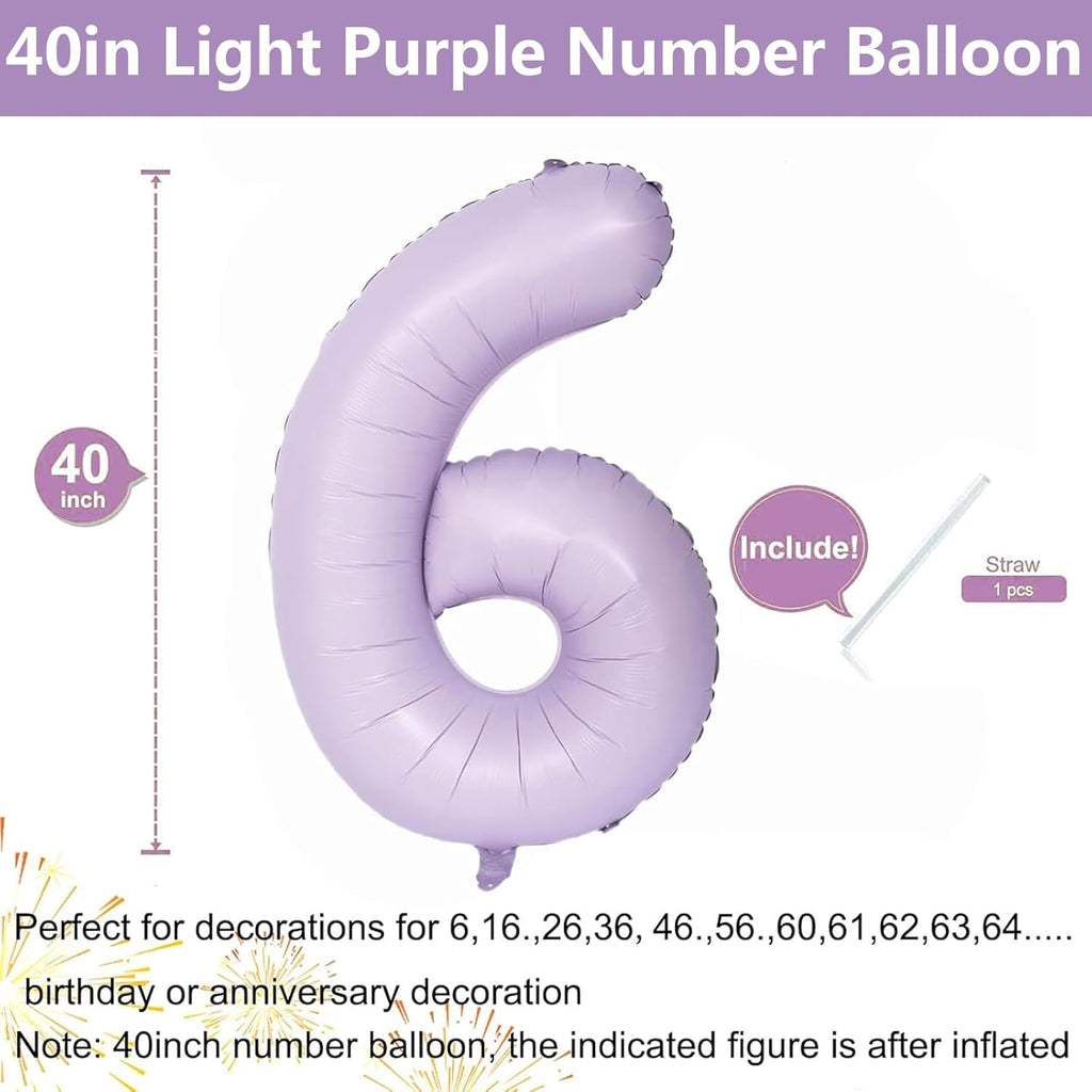 Skiennix 40-Inch Purple Number Balloon - Matte Finish Birthday & Wedding Party Decoration (Number 6)