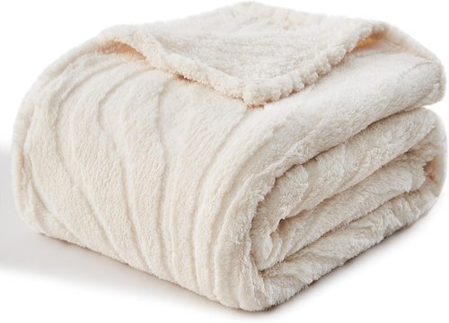 Lifein Throw Blanket - Cream Wave Boho Fleece Blanket | Soft, Lightweight & Fuzzy (50x60in)