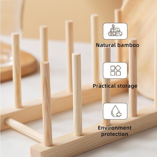 GZLT 2 Pack Bamboo Dish Rack for Kitchen Cabinet and Countertop, Plate Organizer for Cabinet, Bowls, Cups, Utensils, Pot Lids and Bottles, Cutting Board Holder Stand and Storage.