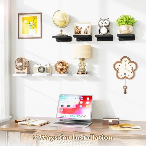 SRIWATANA Small Floating Shelves Wall Mounted, Wood Shelf for Decoration and Storage Set of 4, Mini Display Shelf for Bedroom, Bathroom, Kitchen, Office (Black, 5 inch)