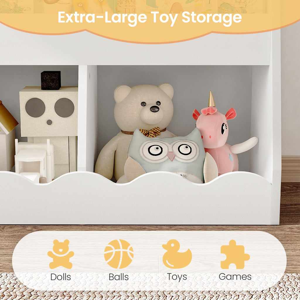 CHOEZON Kids Bookshelf and Toy Storage, Children's Bookcase with 2 Toy Cubes, Toddler Book Shelf for Kids Room, Wooden Book Organizer, for Playroom, Nursery, Living Room, White MCW15WB
