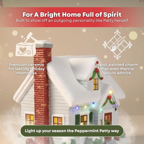 Department 56 Peanuts Christmas Village - Peppermint Patty Reichardt House | Lighted Ceramic Holiday Display, 7.05”