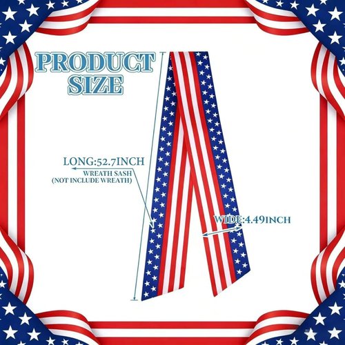 Dream Loom Patriotic 4th of July Wreath Sash - 2pcs Red, White & Blue Satin Decor for Front Door