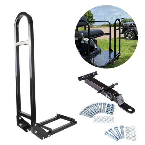 10L0L Universal Golf Cart Rear Seat Safety Grab Bar and Trailer Hook Hitch with Receiver for Yamaha EZGO Club Car, Heavy Duty Material Hand Rail Add Safety to Your Rear Passengers - Black