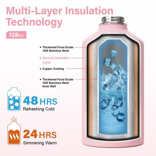 DYSANKY 1 Gallon Water Bottle Insulated | Thickened Stainless Steel Vacuum Metal Water Jug | Portable Sports Large for Gym and Hiking with Straw, Carrier Bag, Handle Strap | BPA-Free 128 oz