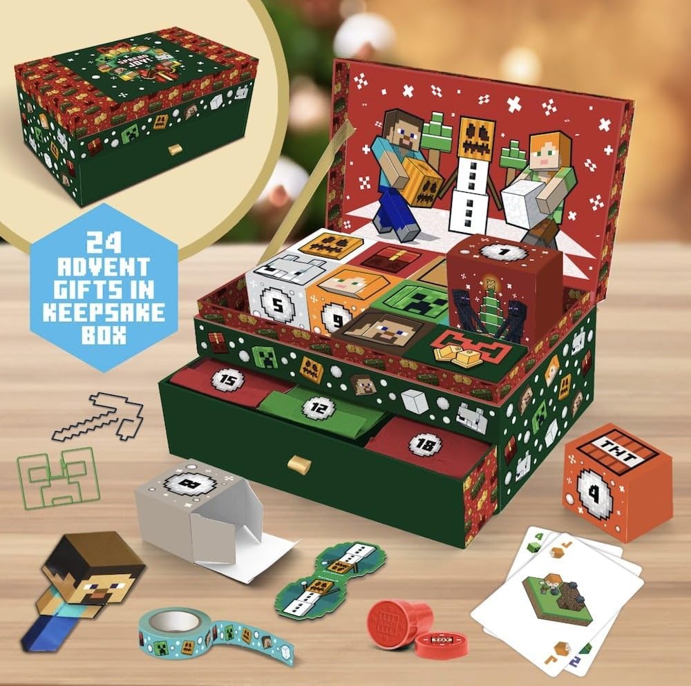 Paladone Minecraft Keepsake Box Advent Calendar - 24 Days of Gifts & Surprises for Gamers | Official Holiday Countdown
