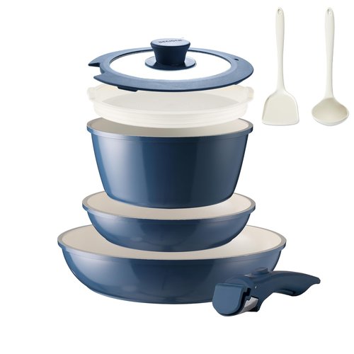BECIGAR 8PCS Ceramic Cookware,Nonstick Pan, Removable Handle Ceramic Pots and Pans Set, Stackable Set, Nonstick Pan Pots and Pans Set Non Stick pot(Blue)