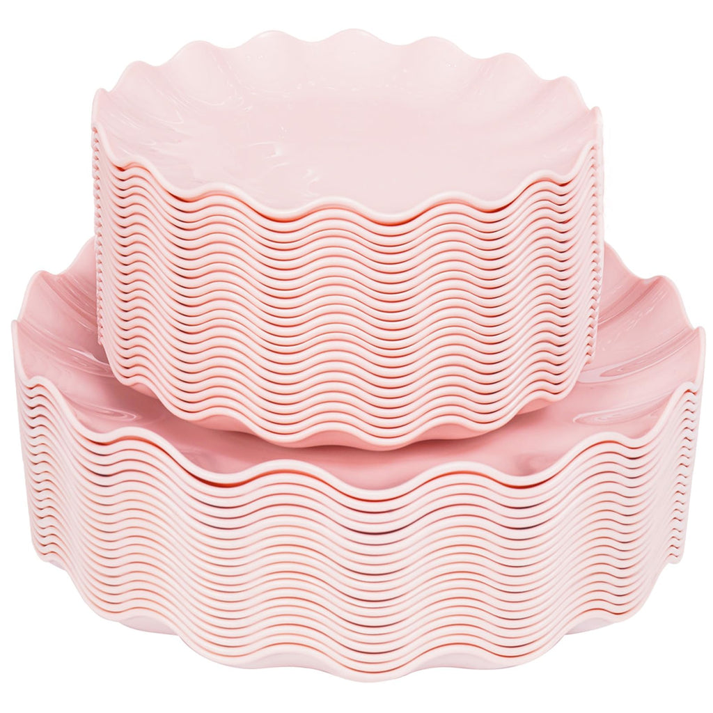 LIYH 50 Pcs Pink Plastic Plates Reusable - Durable and Dishwasher Safe Baby Shower Plates Wavy Daisy Plastic Flower Plate for Mothers Day Plates Party Wedding Birthday Picnics BPA Free (25Guests)