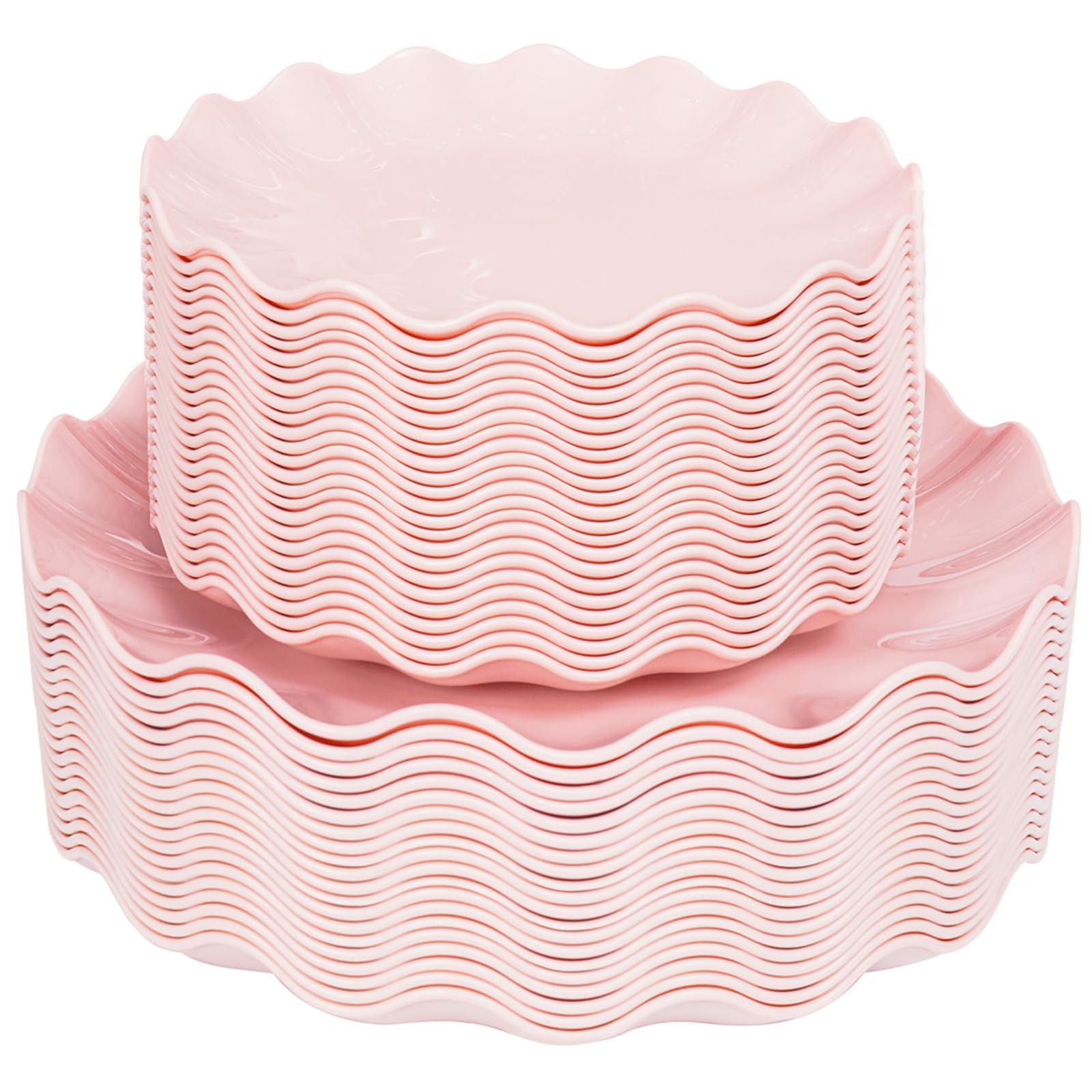 LIYH 50 Pcs Pink Plastic Plates Reusable - Durable and Dishwasher Safe Baby Shower Plates Wavy Daisy Plastic Flower Plate for Mothers Day Plates Party Wedding Birthday Picnics BPA Free (25Guests)