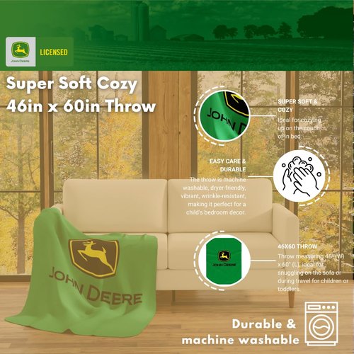 Collectibles John Deere Bedding Super Soft Cozy Plush Throw, 46 in x 60 in, (Officially Licensed Product) by Franco