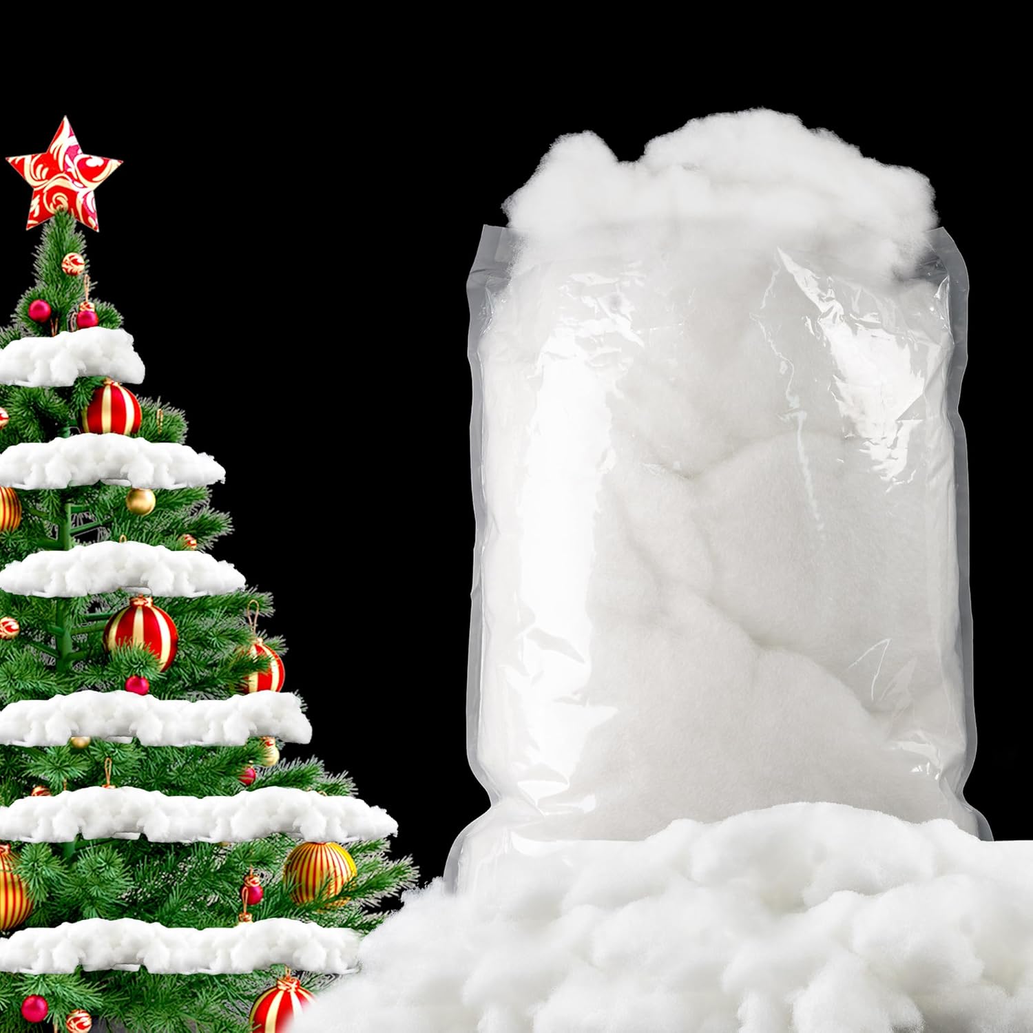 YUNAI Artificial Snow Decorations - Fluffy Cotton Stuffing for Crafts | 500g/17.64oz for Winter Decor