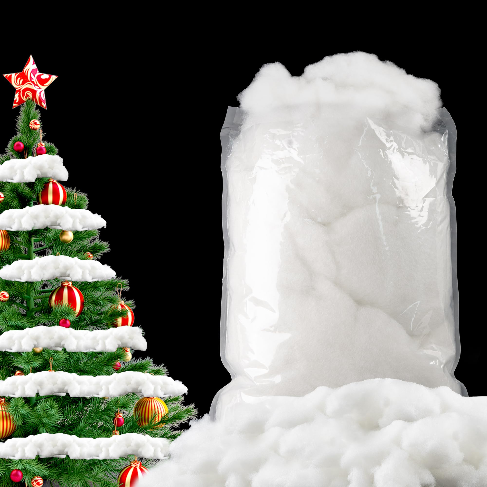 YUNAI Christmas Fake Snow Decorations 500g/17.64oz, Artificial Snow Fake Clouds Cotton Stuffing for Crafts, Fluffy Fiber Poly Fill Indoor for Pillow Winter Christmas Tree Village Mantle Nativity Decor
