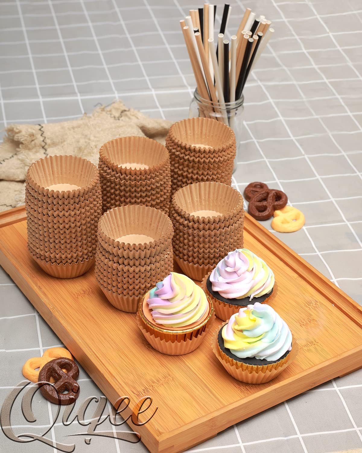 Qiqee Mini Cupcake Liners - 1000 Count Natural Food Grade Baking Cups | Odor-Free Small Size