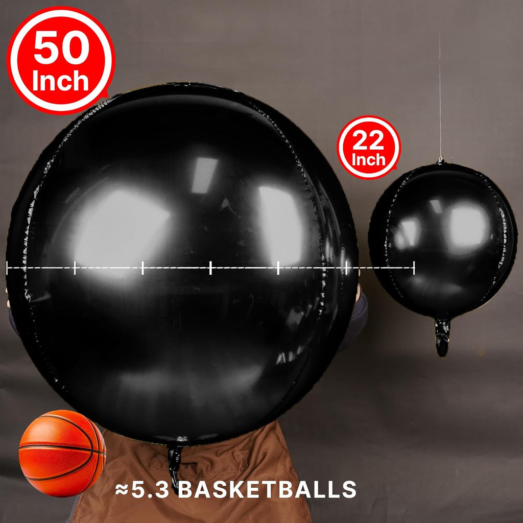 PartyWoo Black Foil Balloons - 50 Inch Jumbo Round Mylar Balloons for Halloween & Birthday Celebrations