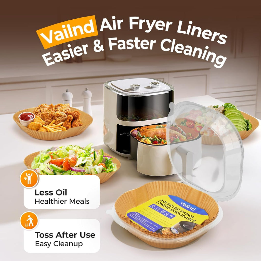 Unbleached Parchment Paper Liners - 500 Pcs Disposable Air Fryer Liners | 8" Square, Non-Stick & Leakproof