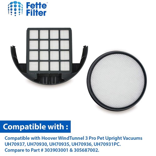 Fette Filter - Upright Vacuum Filter Kit Compatible with Hoover WindTunnel 3 Pro Pet. Compare to Part # 303903001 & 305687002. (Pack of 2)