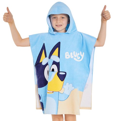 Bluey Kids Changing Robe, Hooded Towel Poncho, Soft Absorbent Wearable Towel, Swim Surf Bath Beach Cover Up, Gifts for Kids (Blue/Orange)
