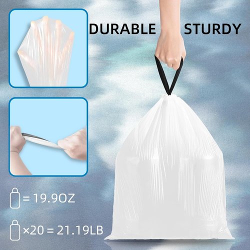 KSSKSS Mini Drawstring Trash Bags - 120 Counts, 1.6 Gallon, White Bin Liners for Home & Office
