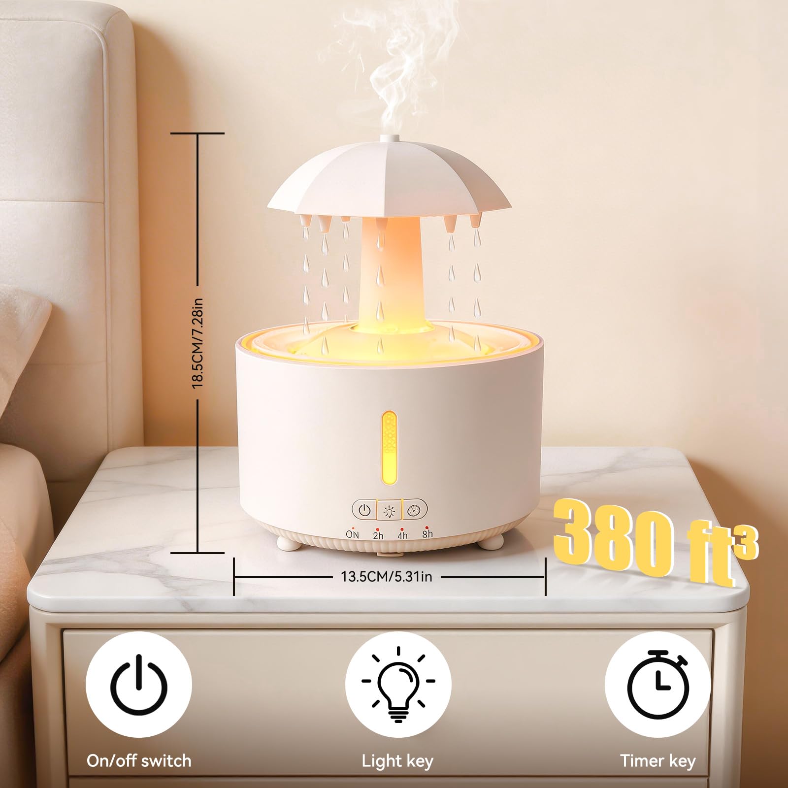 Missfly 300ml Cloud Shape Cool Mist Humidifier Diffuser, 360° Rotatable, Quiet Auto Safety Shutoff, Easy Refill Home Bedroom Office (White)