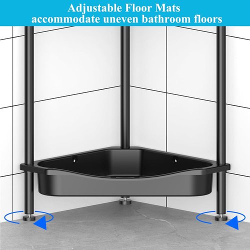 HuggieGems Corner Shower Caddy Organizer - 4 Tier Floor Standing Shelf with Hooks | Jet Black