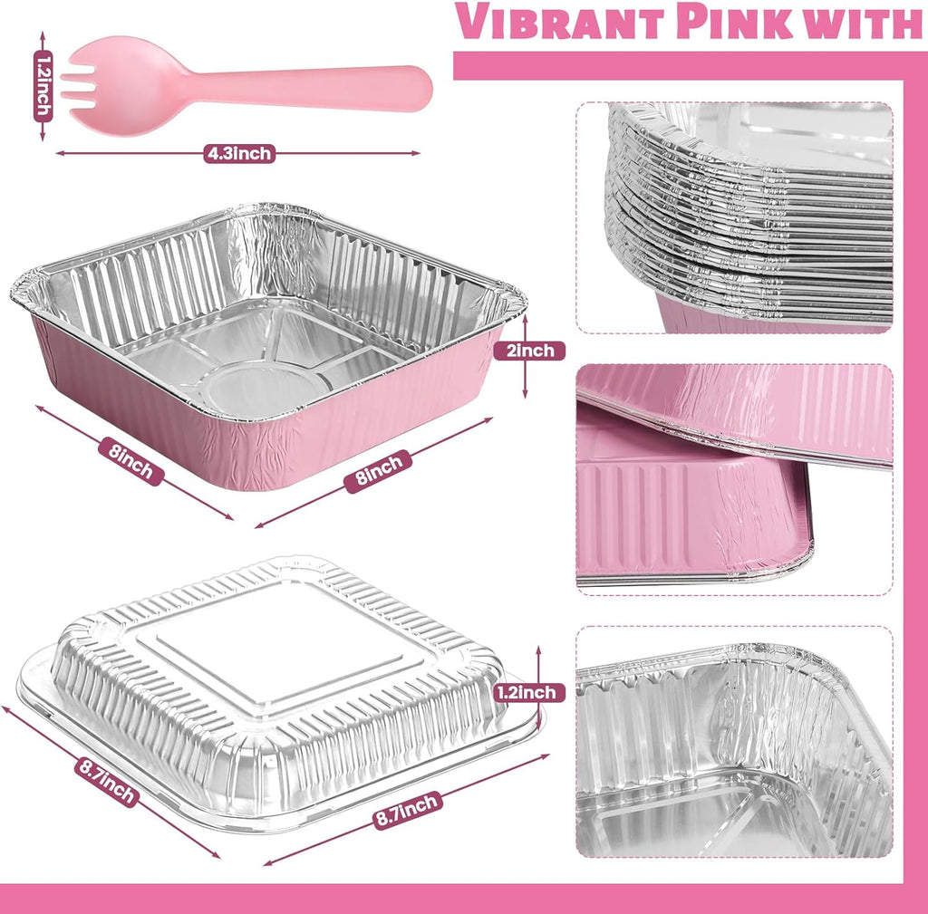 Pink Aluminum Baking Pans by [Brand Name] - 35 Pack 8x8 Inch with Lids | Perfect for Parties & Events
