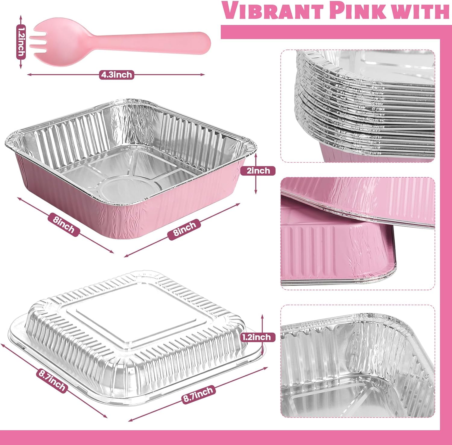 Pink Aluminum Baking Pans by [Brand Name] - 35 Pack 8x8 Inch with Lids | Perfect for Parties & Events