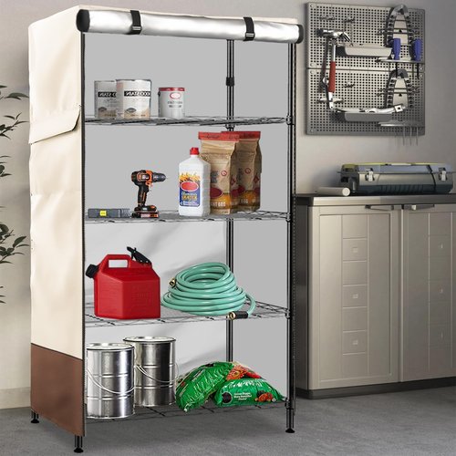 Exokugo Wire Shelf Cover,600D Heavy Duty 100% Waterproof Shelf Covers for Wire Shelving,Outdoor Storage Shelves Cover for Metal Rack,36" W x 18" D x 72" H,Beige & Brown