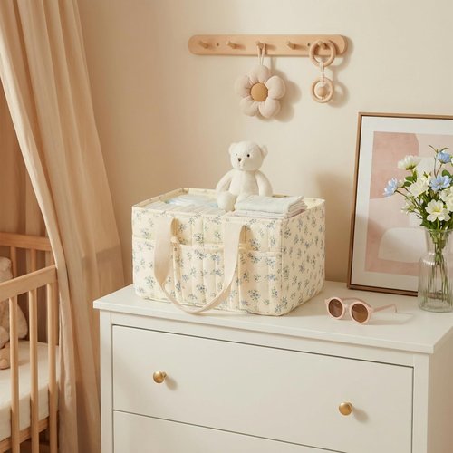 Lemoobolsa Baby Diaper Caddy Organizer with Portable Changing Mat-Portable Baby Organizers and Storage, Gift for Baby Shower, Baby Essentials Organizer with Removable Dividers (Blue Floral)