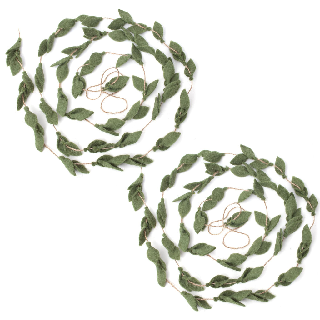 Glaciart One Felt Leaves Garland (2Pcs) - Faux Greenery for Living Room, Bedroom - Natural New Zealand Wool, Hand Felted in Nepal - Suitable for Christmas, Thanksgiving, Wedding Decorations - 6ft.