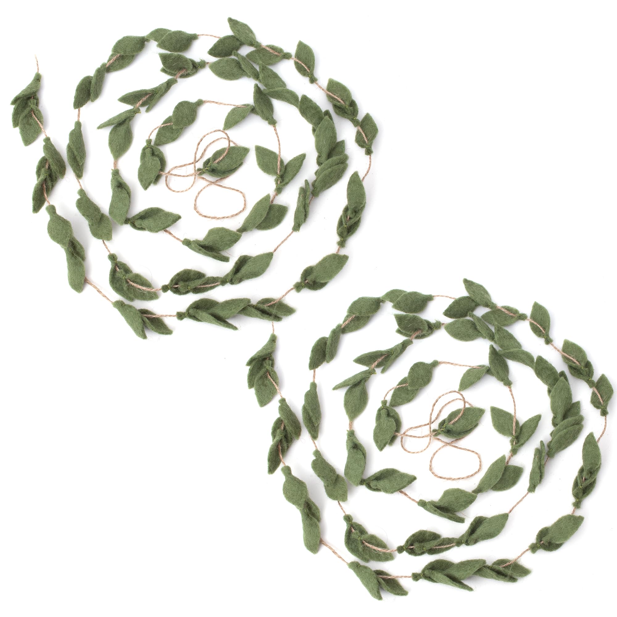 Glaciart One Felt Leaves Garland (2Pcs) - Faux Greenery for Living Room, Bedroom - Natural New Zealand Wool, Hand Felted in Nepal - Suitable for Christmas, Thanksgiving, Wedding Decorations - 6ft.