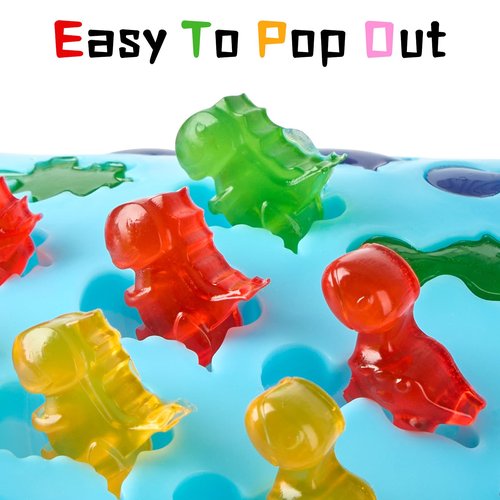 6 Pcs Mini Gummy Candy Molds Set, Silicone Bear Donut Dinosaur Fruit Snack Molds with 4 Droppers, Storage Box and Brush for Small Jello Candy Chocolate Gummy