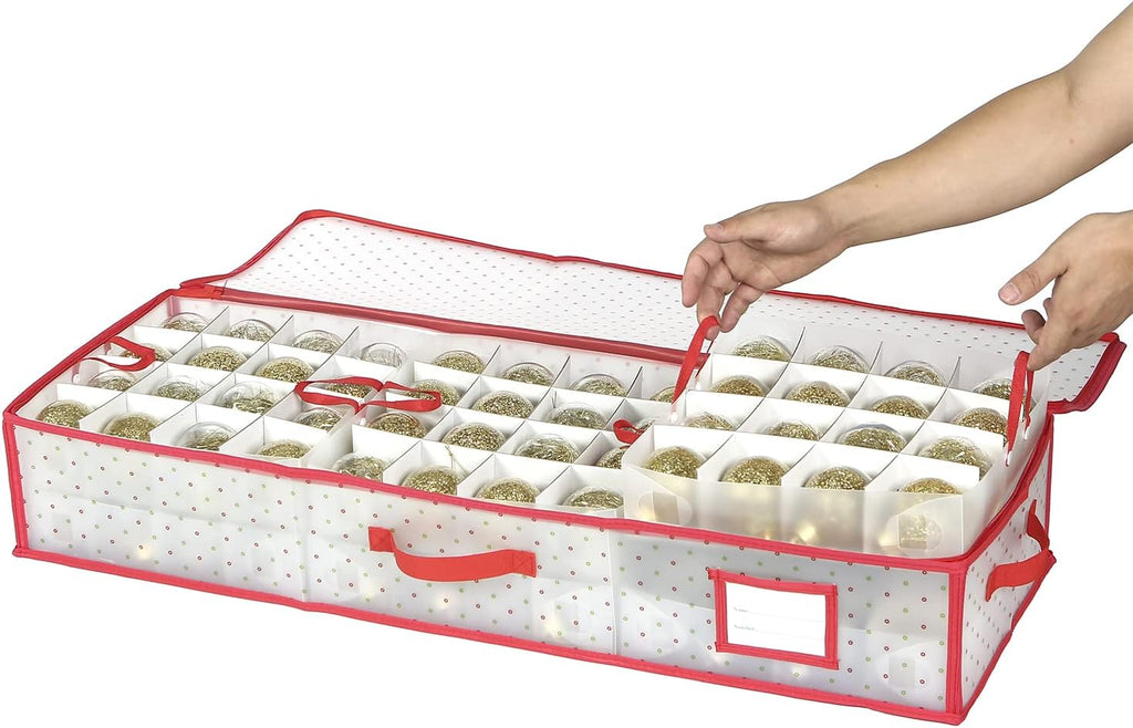 Sattiyrch Christmas Ornament Storage Box - Durable Dust-Proof Organizer with Customizable Dividers | Holds 96 Ornaments