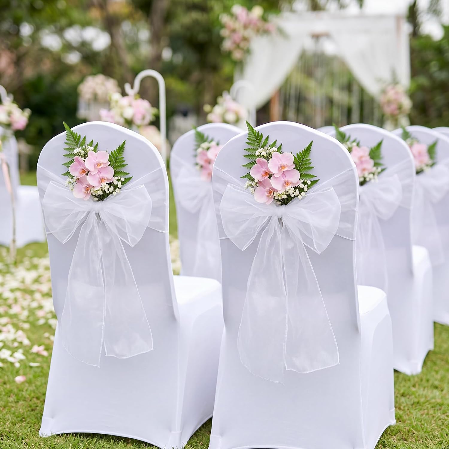 Tosnail Organza Chair Sashes - 30 Pack Tulle Bow Ties for Weddings & Parties | 108 x 6.7 Inches, White