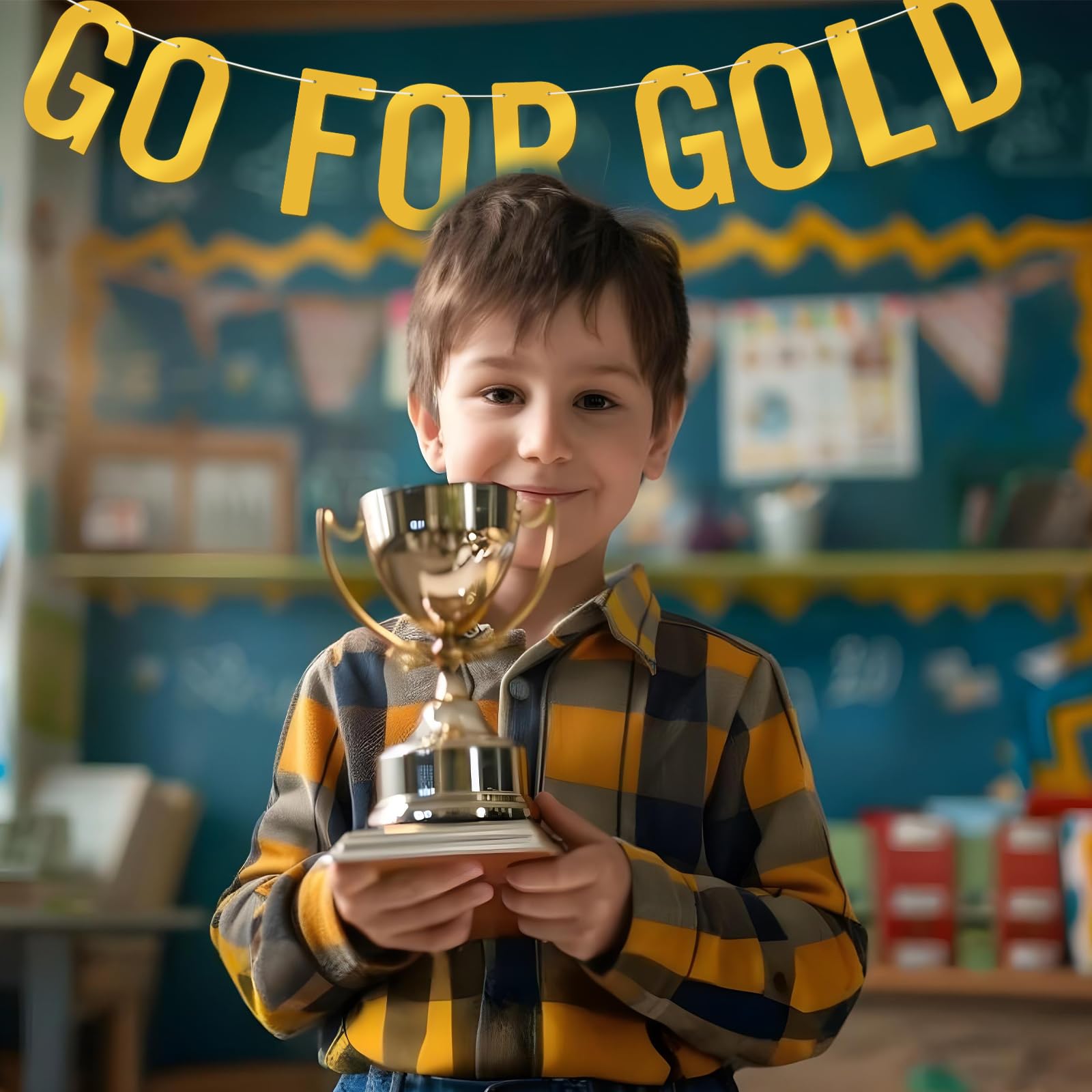 AOZUO 2 Set Go for Gold Signs, Olympic Decorations Banners for Sports Themed Party Events Photo Booth Backdrop Athletic Games Competitions Supplies for Wall Home Decor Indoor Outdoor, 6.29x3.34inch