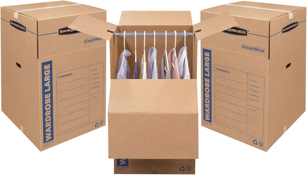 Bankers Box Tall Wardrobe Box - 3 Pack, 24" x 24" x 40" - Durable Storage Solution for Clothes