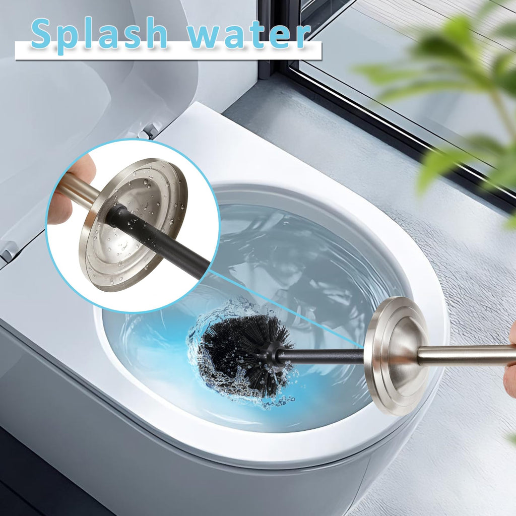 Brushed Nickel Toilet Brush and Holder Set,304 Stainless Steel Toilet Bowl Brush and Holder for Bathroom,Silver Heavy Duty Toilet Brush,Durable Scrubbing Bristles,Splash Resistant,Long Handle