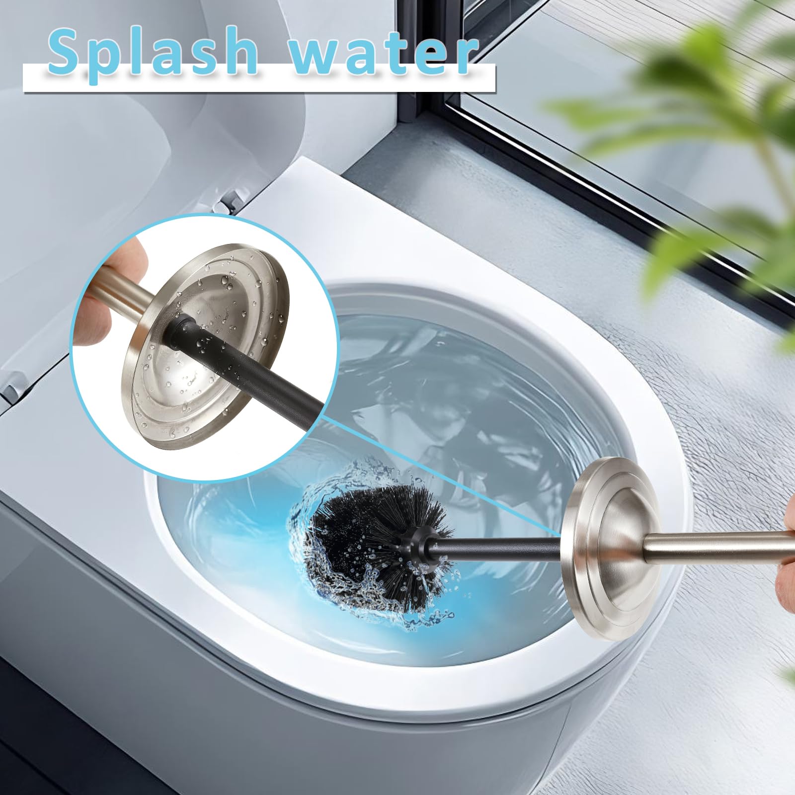 Brushed Nickel Toilet Brush and Holder Set,304 Stainless Steel Toilet Bowl Brush and Holder for Bathroom,Silver Heavy Duty Toilet Brush,Durable Scrubbing Bristles,Splash Resistant,Long Handle