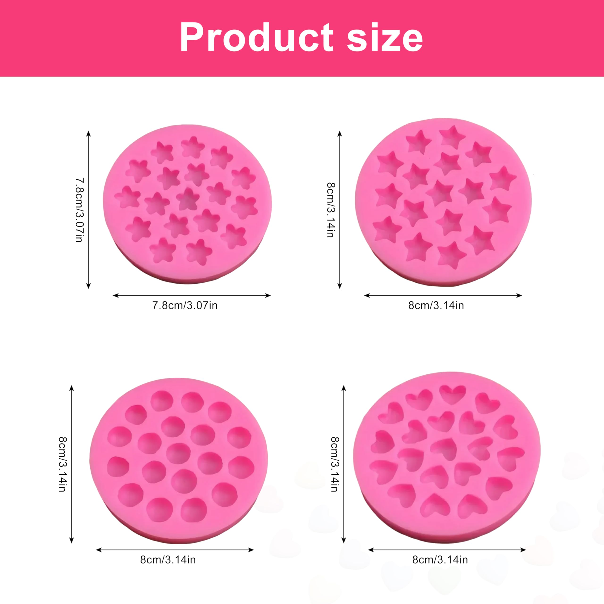 4Pcs Geometric Molds Silicone Chocolate Mold Set, Small Flower,Heart,Star and Semicircle Shapes Fondant Cake Molds, Polymer Clay Resin Mold for Baking and Cake Cupcake Decorating (Pink)