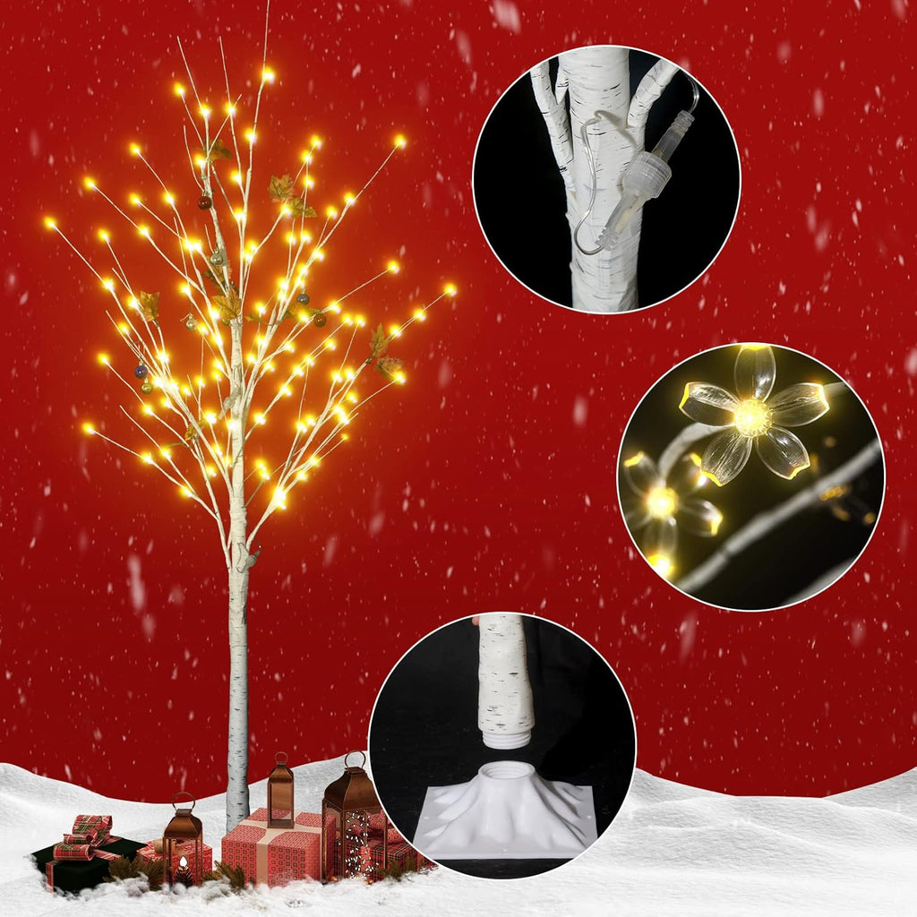 AWQM Artificial Lighted Trees - 3 Pack of 4ft, 5ft & 6ft Warm White LED Christmas Decor for Indoor/Outdoor Use