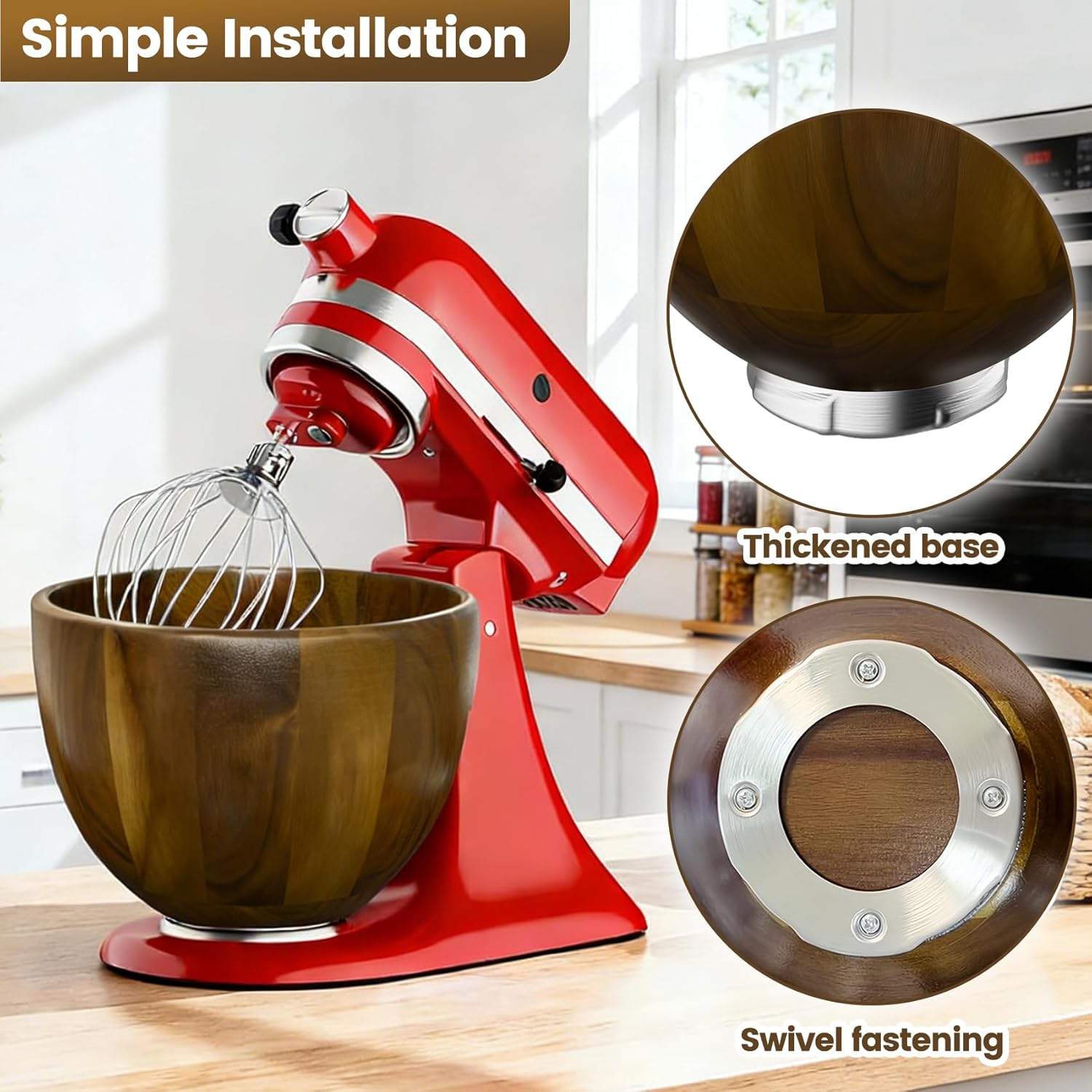 Premium Walnut Wood Mixing Bowl - Handmade Natural Design for KitchenAid 4.5 & 5 QT Tilt-Head Models | 5QT