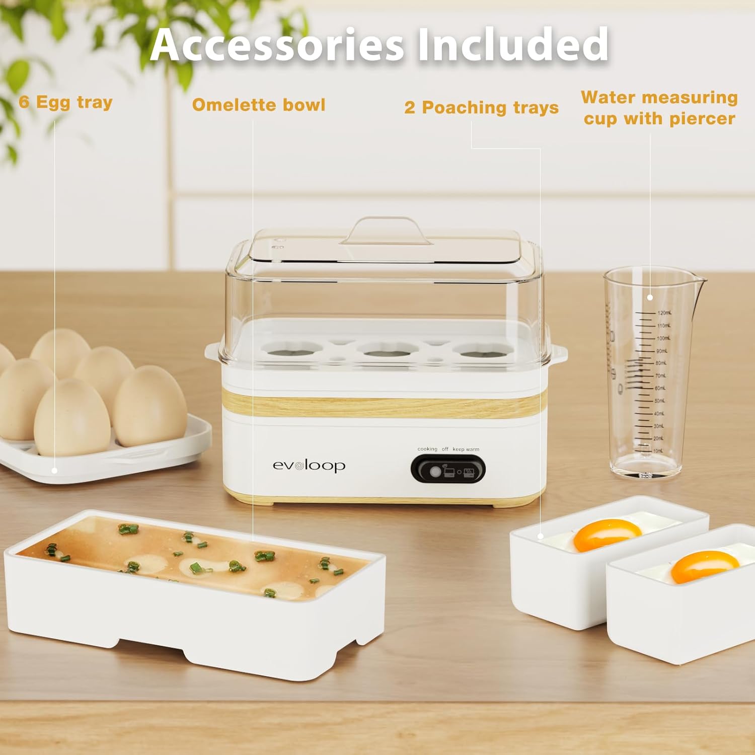 Rapid Egg Cooker - Electric 6-Egg Capacity | Soft, Medium, Hard Boiled & Poached Eggs, Auto Shut-Off, BPA Free - White