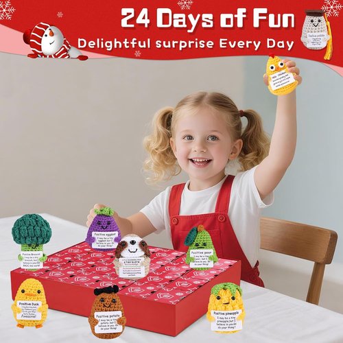 Handmade Crochet Animals Advent Calendar 2025 - 24 Days Christmas Countdown with Positive Cards